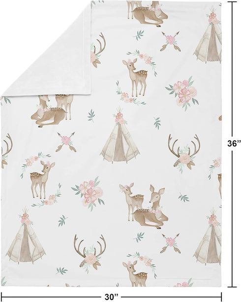 Sweet Jojo Designs Boho Watercolor Woodland Deer Floral Baby Girl Receiving Security Swaddle Blanket for Newborn