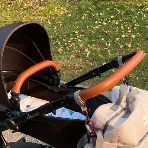 Baby Stroller Leather Armrest Handle Cover, Brown Compatible with Mima Xari Stroller, Protective Bumper Sleeve