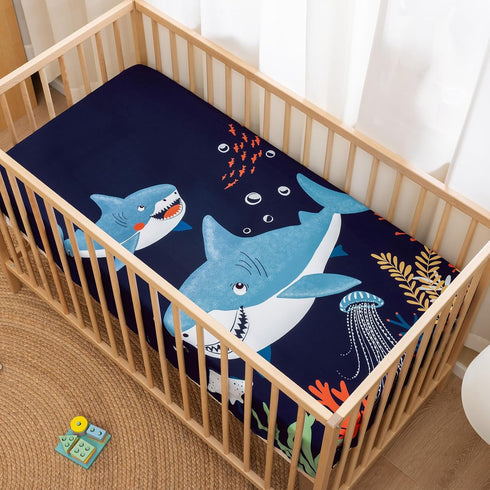 4 Pack 28x52 Inches PHF Soft Shark Crib Sheets Fitted, Comfy Breathable Baby Sheets for Boys Girls, Fits Standard Crib