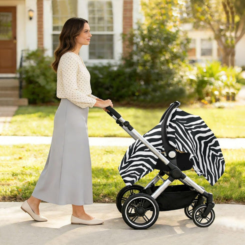 Mazeann White Black Zebra Print Car Seat Cover Baby Breathable Soft Infant Carseat Covers Canopies Babies Carrier