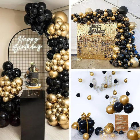 PartyWoo 60 pcs Gold and Black Balloons for Hip Hop, Hollywood, Disco Party Decorations
