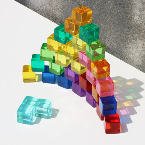 Rainbow Acrylic Gem Cubes Blocks - 40-Pcs Educational Sensory Training Crystal Toys for Color Learning