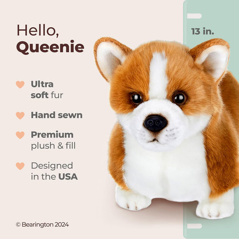 Bearington Dog Stuffed Animal, Realistic Corgi Plush Toy for Kids, 13"