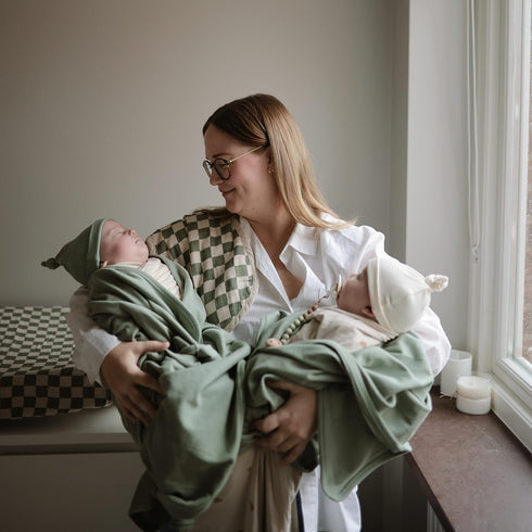 47"x47" mushie Stretchy Baby Swaddle Blanket | Extra Soft & Snug Fit | (Dried Thyme)