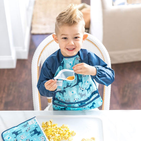 12-24mo Snap & Go Easy-wear Long Sleeve Bib Aqua Dinosaurs