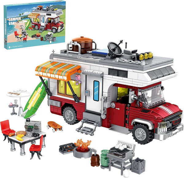 CSNRHG Camping Van Construction Toy 924 Pieces Building Block Set with Picnic Table