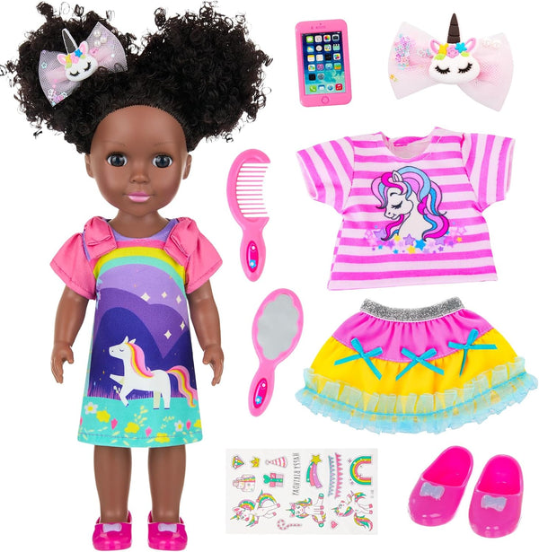 Ecore Fun 14 Inch Black Doll with Black Baby Doll Clothes Accessories