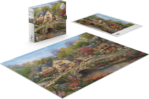 CEACO Thomas Kinkade Summer in Cobblestone Village 1000 Piece Jigsaw Puzzle for Adults - Perfect for Game Nights
