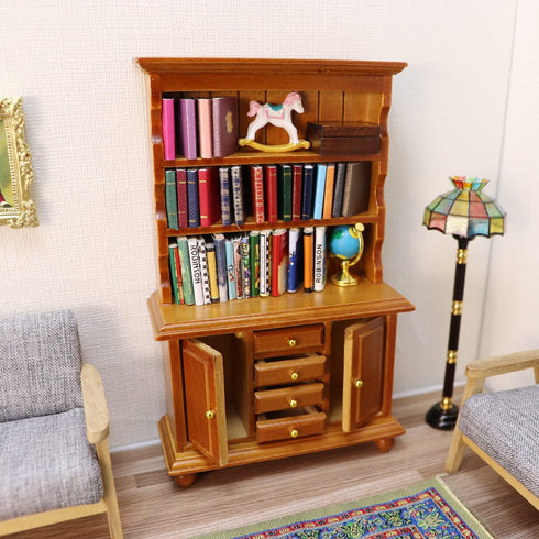 1:12 1:12 Scale Miniature Cupboard Bookshelf Classic Wooden Mini Storage Hutch Kitchen Dollhouse Bookshelf Wood Cabinet