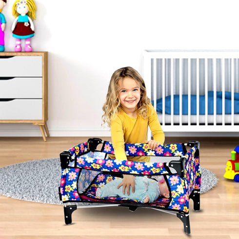 Set, Pack 20" Baby Doll Crib Toy n Play Bassinet Blanket & Carry Bag for Baby Doll Playpen Fits up to Doll | Allows