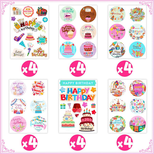 Large Birthday Stickers, 24 Sheets Happy Birthday Stickers for Kids, Classroom, Cake Stickers