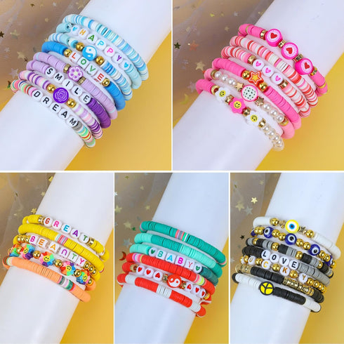 LUYI 32 Pcs Preppy Jewelry Bracelets for Women, Colorful Clay Bead Stackable Friendship Bracelets