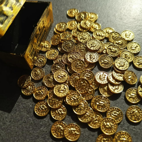 Set, 100 Vintage Miniature Gold Bars Pieces Dollhouse Treasure Chest Collection, Metallic Gold Finish, Display