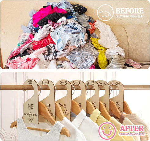 Closet 24M Set HOUISM Beautiful Baby Dividers for Clothes Organizer - Wooden Double-Sided Gender Neutral Size Dividers
