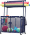 Pool Noodles Holder, Large Mesh Rolling Double Decker Storage Organizer Bin for Toys, Floats, Balls with Noodle Rack