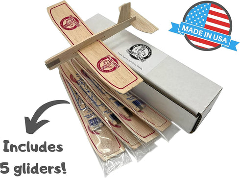 Fred's Flyers Balsa Wood Airplane Gliders – 5 Pack – Made in USA – Guaranteed Unbroken Arrival