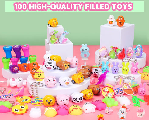 Fumogym 100PCS Unique & Colorful Prefilled Easter Eggs with Novelty Toys, Filling Treats, Easter Eggs Hunt, Basket