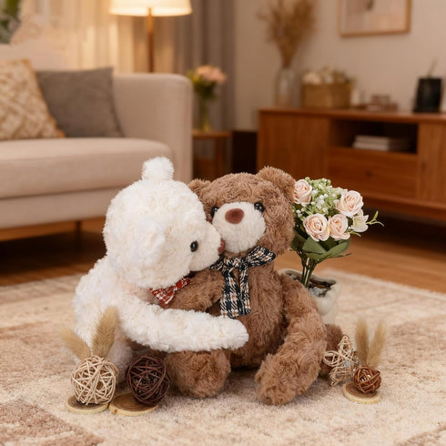 Hugging Teddy Bears, Two Hugging Teddy Bears Stuffed Animals for Couple Girlfriend Girls Kids with Paw Hook and Loop
