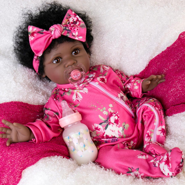 Aori Lifelike Black Reborn Baby Dolls - 22" Black American Newborn Doll with Cloth Body & Gift Box for Kids 3+