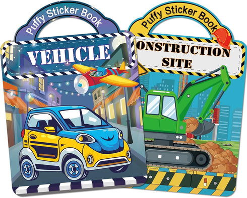 Elfew 2 Pack Puffy Sticker Books for Kids Ages 3-5, Construction Truck