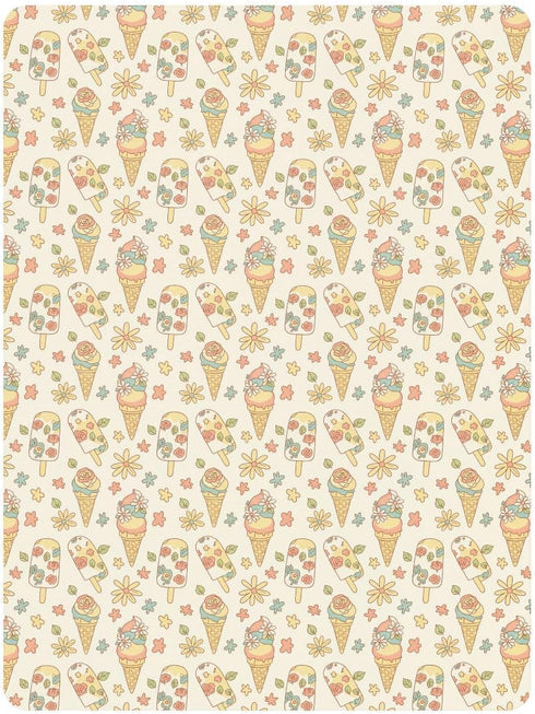 Jynexis 52x28 Ice Cream Flowers White Pattern Baby Crib Sheets, Cotton Fitted Crib Sheet, Soft Breathable, Fits