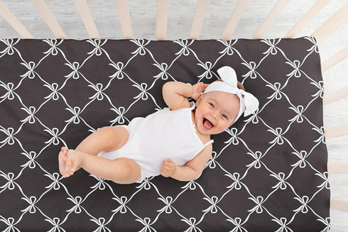 Sweet Jojo Designs Fitted Baby Crib Sheets (Black and White Bows) for Girls, Infant Nursery, Toddler Room - Standard