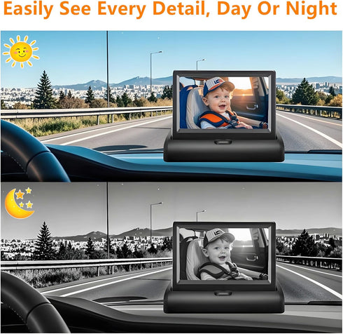 YIMU 720P, Setup, 360 (KB40 4.3 inch) Baby Car Camera for Backseat: Rear-Facing Infant Back seat Camera Baby with HD