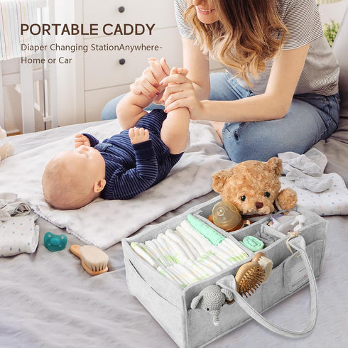 GEMII Diaper Caddy Organizer-Large Baby Caddy Organizer with Handle, Newborn Registry Essentials, Baby Shower Basket