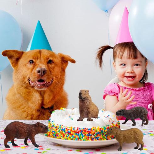 FLORMOON 4pcs Animal Figures, Plastic Capybara Figurines for Science Project and Birthday Cake Topper for Kids