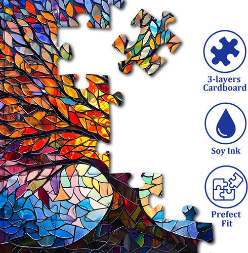 PICKFORU Stained Glass Puzzle Tree of Life for Adults 1000 Pieces, Colorful Mosaic Jigsaw Puzzle