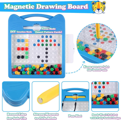 Magnetic Drawing Board for Kids - Toddler Magnet Doodle Board with Beads and 2 Pens, Airplane Car Travel Activities