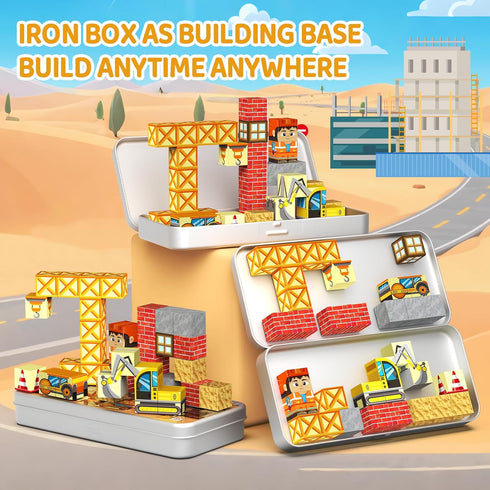 Box-35PCS 3 WMXDU Magnetic Blocks with Magnet Magnet Cubes, Magnetic Tiles Kids Build Cubes Travel Game Toys, Road Trip