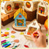 12 Sets Wooden Fall Halloween Houses, DIY Unfinished Craft Kit with Pumpkin Decor and Watercolor Pens
