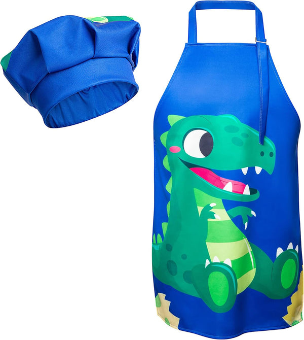 R HORSE 2 Pcs Kids Aprons Chef Hat Sets Adjustable Blue Cute