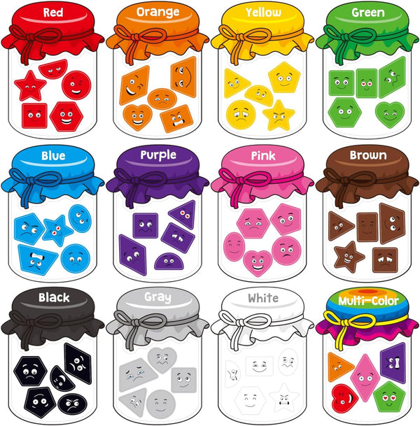 12 Pieces Magnetic Color Sorting Toys, 60 Color & Shape Magnets, Early