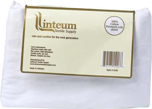 100% 28x52 9" Linteum Cotton Jersey Knit Fitted Crib Sheet Fits Standard Mattress Up to Deep (White)