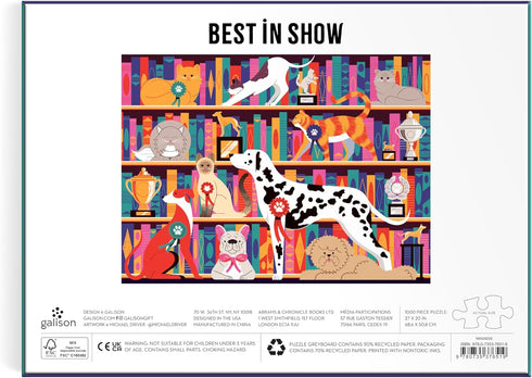 Best in Show 1000 Piece Puzzle by Galison Featuring Felines and Canines Sharing Trophies