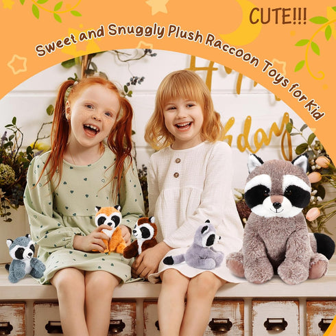5 Set Mommy 4 Tummy Pcs Raccoon Stuffed Animal Adorable Raccoon Plush with Babies in Soft Cuddly Plushie for Birthday