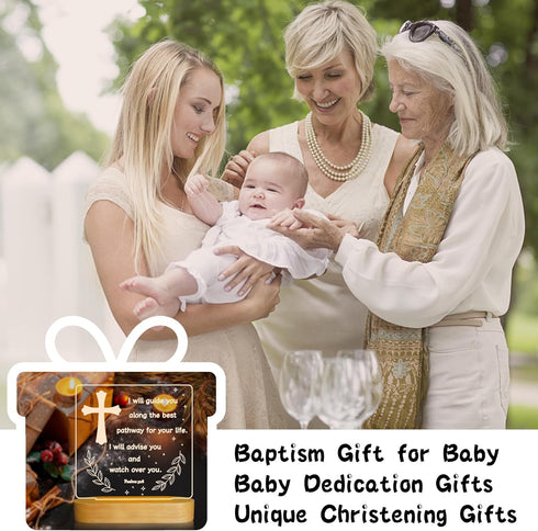 Lampeez Baptism Gift, Cross Night Light Wooden Novelty Lamp Illusion for Kids, Kids Decoration Lamp USB Power Bedroom