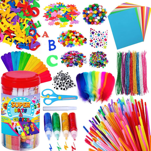 Goody King Arts and Crafts Supplies for Kids, Craft Art Supply Jar Kit for Ages 4-10, Collage Arts Set for Toddlers