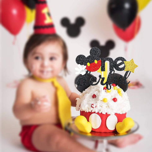 Glitter Mouse Theme Onederful First Birthday Cake Topper - Mouse One Birthday Party Supplies Decor