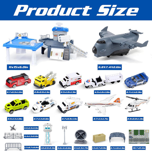 Set XDUOYJOY Airplane Toy with Trucks, Helicopter, Planes and Playmat, Airport Aviation Toys for Boys Girls, Great Gift
