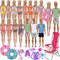 42Pcs Doll Clothes and Swimming Accessories for 12 inch Boy and Girl Dolls, Includes Bikini Swim Suit, Swim Trunks,