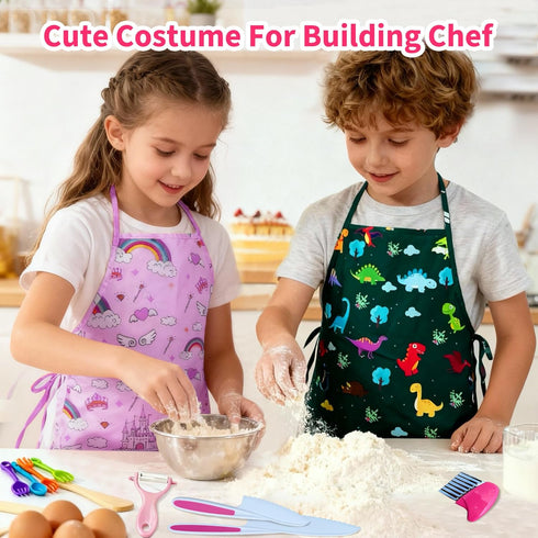 Set, Set, Kids Cooking and Baking Chef Apron Chef Hat Accessories Complete Cooking Dress Up Pretend Play Career Role