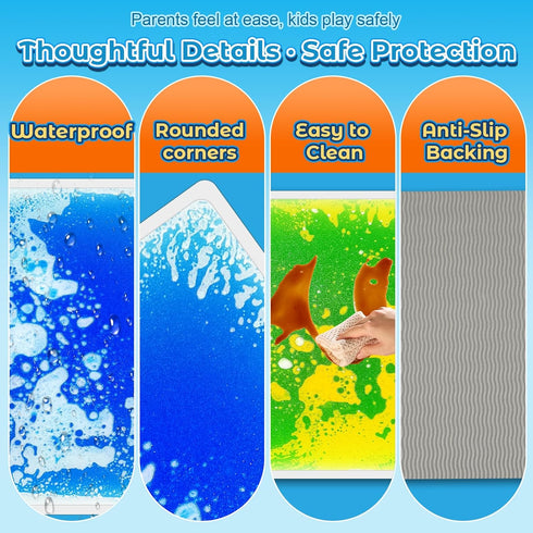 6-Piece Pack, 12" 12" Toddler Sensory Liquid Floor Mats - Liquid Play Mat x Square Sensory Puzzle Mats for Autism, Lava