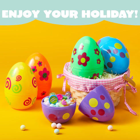 6 6 Inches JOYIN Pcs Large Printed Easter Eggs, Jumbo Plastic Eggs Fillable for Easter Themed Hunt Basket Stuffers