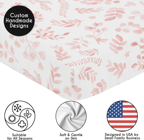 Sweet Jojo Designs Fitted Baby Crib Sheets (Boho Pink Floral Leaf) for Girls, Infant Nursery, Toddler Bed Room