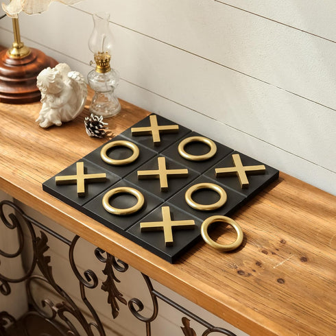 12x12 Inch NIKKY HOME Tic Tac Toe Wood Game Board Classic Coffee Table Decor Modern Wooden Travel Game for Family