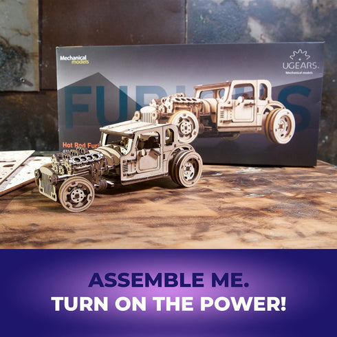 UGEARS 3D Car Model Puzzle, Hot Rod Furious Mouse with Dual Engines, Realistic Scaling Model Kits for All Family