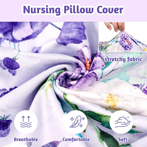 Floral Nursing Pillow Cover, Soft Breastfeeding Pillow Cover Purple, Removable Nursing Covers for Breastfeeding